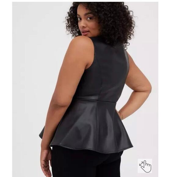 Torrid Faux Leather Black Peplum Top Shirt Sleeveless Whimsy Goth Scoop Neckline - Picture 4 of 11